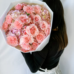 beautiful hydrangeas, spray roses and carnations 